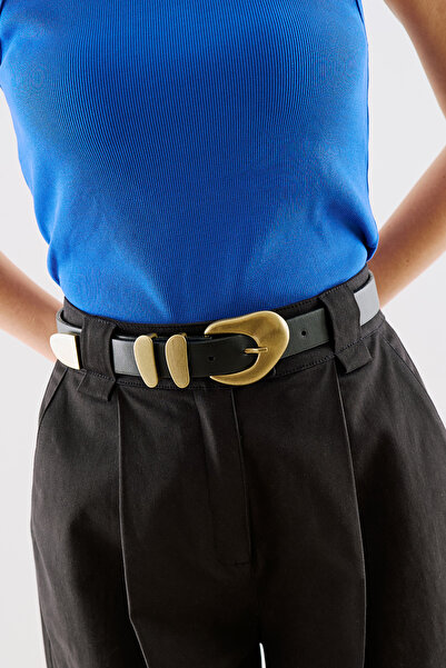 Manuka Oval Metal Bridge Belt Black