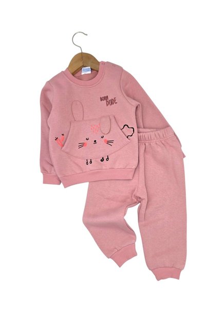 voyyo kids baby طقم شتوي أنيق للفتيات الصغيرات مكون من قطعتين مع تفاصيل أذن م...