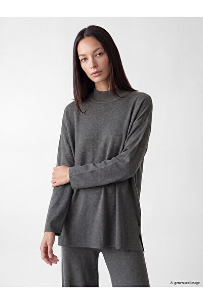 LC Waikiki Nevavm Farkıyla Lcw Everyday Gray Knitwear Straight Stand Collar W...
