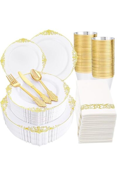 Generic Disposable Plastic Cutlery Set 175 Pieces Party Supplies with Plate S...