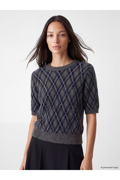 LC Waikiki Nevavm Farkıyla Lcw Everyday Gray Knitwear Diamond Patterned Oval ...
