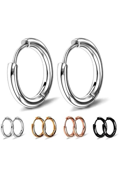 GENERAL 4 Pairs Titanium Steel Hoop Earrings for Men Women, Huggie Loop Hypoa...