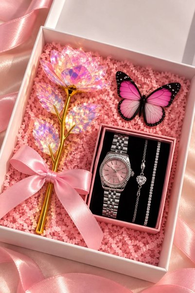 Le Manolia Accessories gümüş renk mavi iç kadranlı saat ve mavi bileklik ve s...