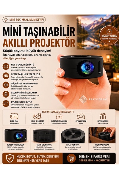 Mini Taşınabilir Akıllı Projektör
