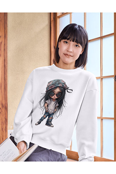 Beyaz unixex pamuklu dtf baskılı Sweatshirt