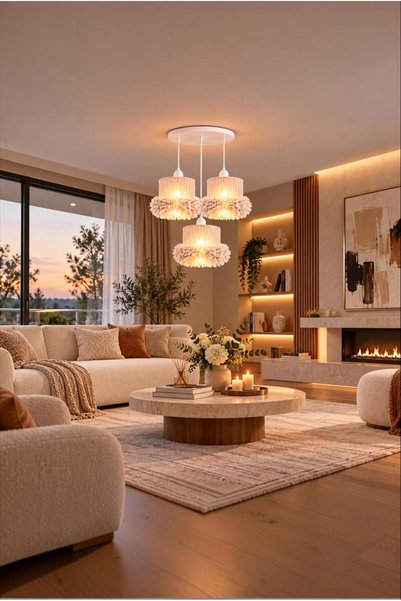 Elizim Home Lighting Alessa 3’lü Tütü Avize – Beyaz Tepsili Tül Başlıklı Yata...