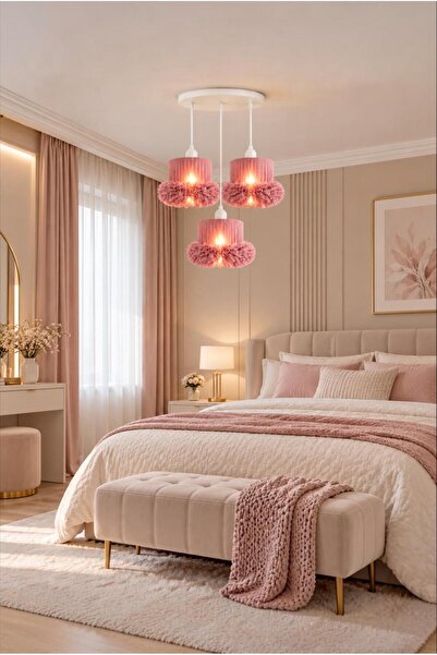 Elizim Home Lighting Alessa 3’lü Tütü Avize – Beyaz Tepsili Pudra Tül Başlıkl...