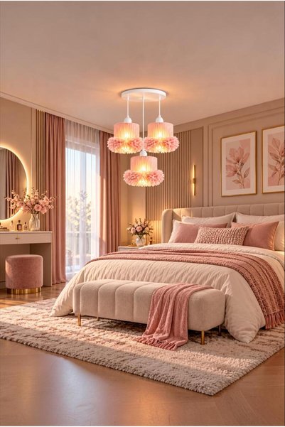 Elizim Home Lighting Alessa 3’lü Tütü Avize – Beyaz Tepsili Yavruağzı Tül Baş...