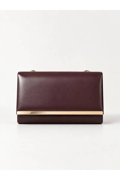 Moom Bag Women's Bitter Brown Stripe Detailed Chain Shoulder Bag