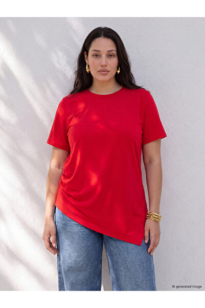 LC Waikiki Alita City with a Difference in Color, Lcw Curve Red Plain Oval Ne...
