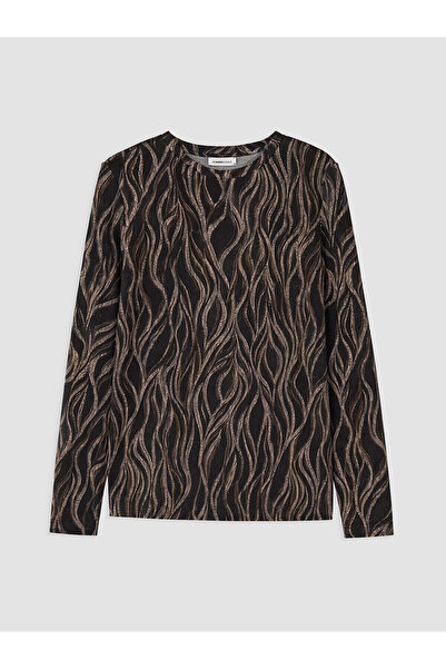 LC Waikiki Alita City Lcw with a Difference Grace Black Patterned Oval Neck L...