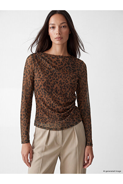 LC Waikiki Alita City Farkıyla Lcw Everyday Brown Tulle Leopard Oval Neck Lon...