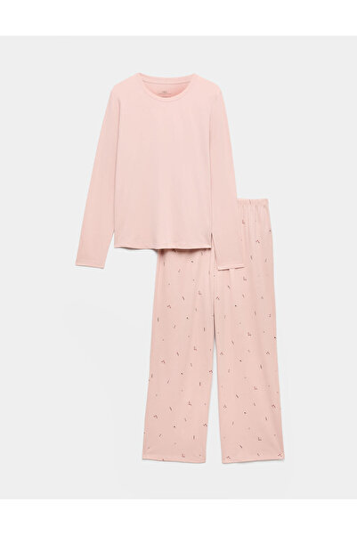 Marks & Spencer Saf Pamuklu Desenli Pijama Takımı