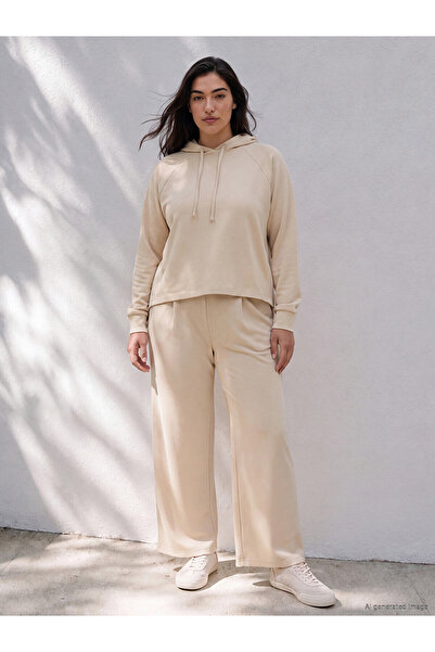 LC Waikiki Two Mt Shop Quality Lcw Petite Beige Interlock Plain Loose & Baggy...