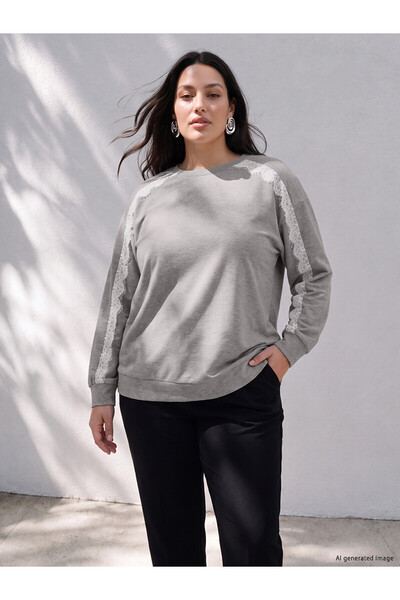LC Waikiki Alita City with a Difference Lcw Curve Gray Large Size Women's Swe...