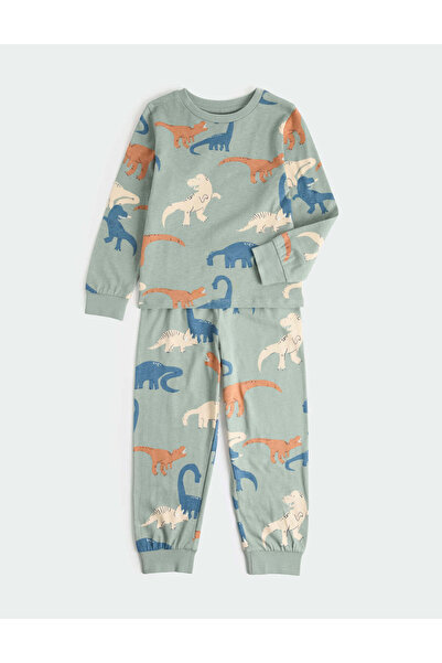 Marks & Spencer Saf Pamuklu Dinozor Desenli Çocuk Pijama Takımı