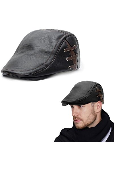 Generic Men's Berets, PU Leather Flat Cap Vintage Beret Simple and Adjustable...