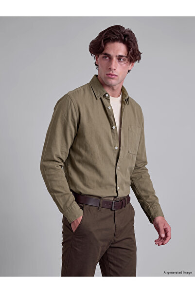 LC Waikiki Lcw Vision Khaki Gabardine Plain Standard & Regular Men's Shirt wi...