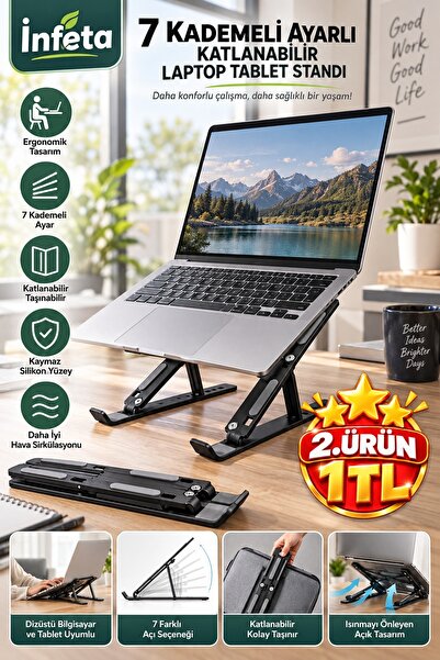 İnfeta 7-Stage Adjustable Foldable Laptop Notebook Tablet Stand Black