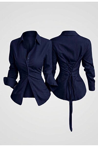 Köstebek Women's Slim Fit Waist-Tied Stylish Shirt with Tie Back