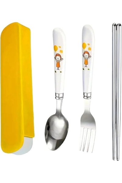 Generic Kids Cutlery Set with Case, Round Edge Stainless Steel Soft Grip Spoo...