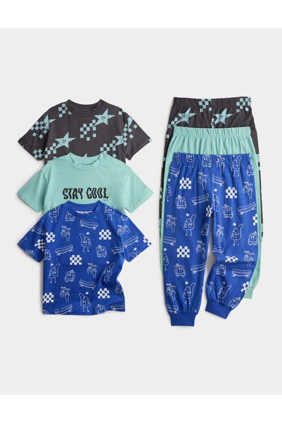 Marks & Spencer 3'lü Saf Pamuklu Grafik Baskılı Çocuk Pijama Takımı