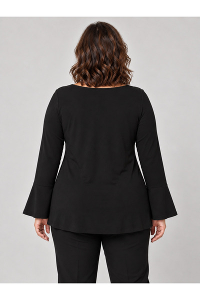 Curvy Trend Bluză cu mâneci volanate și guler pătrat, mărime mare