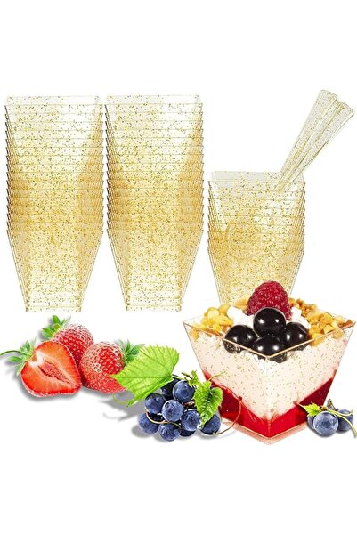 P PIPITA 100 Pack 2 oz Square Dessert Cups with Spoons, Clear Plastic Mini Se...