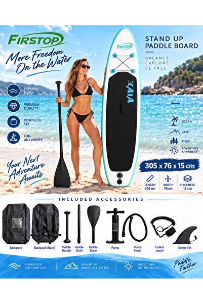 HMI94 305X76X15 Cm Şişme SUP Board Stand Up Paddle Board – Pompa Kürek Seti – 200 Kg Taşıma Kapasiteli