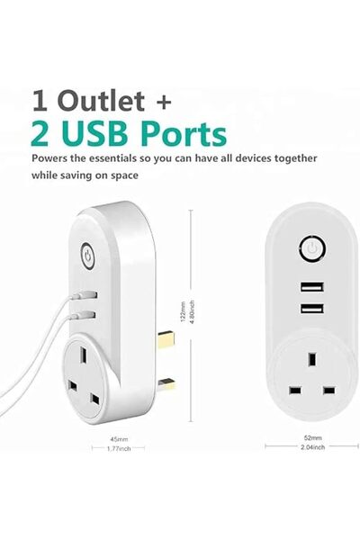 ULHYCE ULHYC® WiFi USB Smart Socket, 16A Tuya Plug with 2 USB Ports Timer Schedule Socket, Smart Life App C