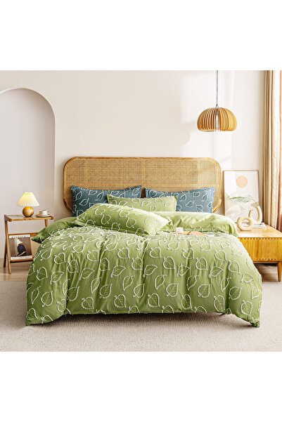 Casa New Concept Lenjerie de pat dublu, cu elastic, 4 piese, model verde oliv...