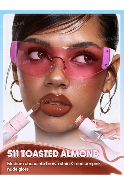 SHEGLAM Line to Shine Peel-Off Lip Stain & Gloss Duo-511 Toasted Almond