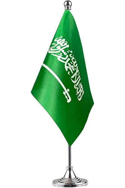 Generic علم مكتب السعودية مع حامل معدني، مقاس 8.2 × 5.5 بوصة للعرض المكتبي