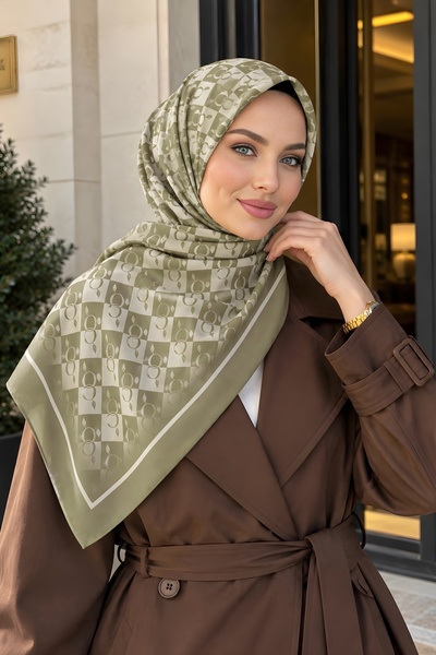 İmajButik شال ناعم منقوش باللون الأخضر