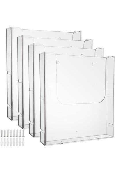 Generic Pack of 4 Acrylic Wall Brochure Holders A4, 225 x 41 x 251 mm Brochur...