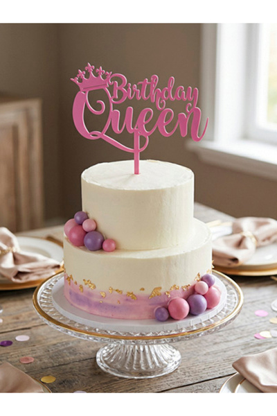 Birthday Queen Doğum Günü Pasta Süsü Pembe