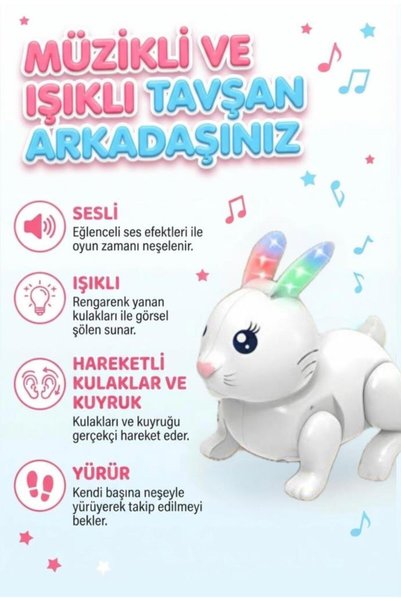 Tıfıl Toys Işıklı Müzikli Hareketli Yürüyen Sevimli Tavşan Oyun Arkadaşı Eğit...