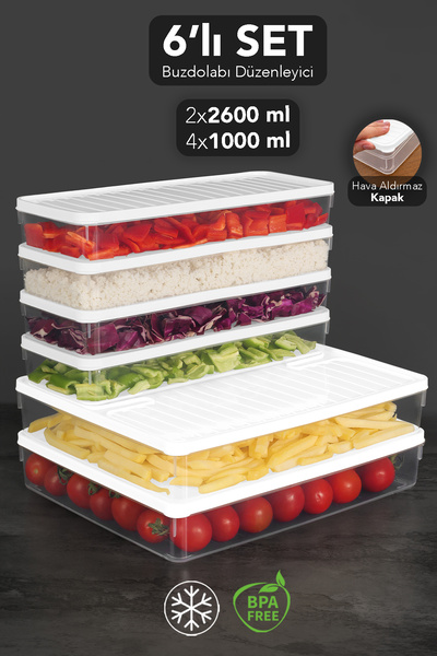Meleni Home 6-Piece Refrigerator Organizer Set - Leak-Proof Lid Storage Conta...