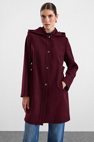 Olcay Detachable Hooded Coat with Snap Fasteners and Stitching Details A.Mürd...