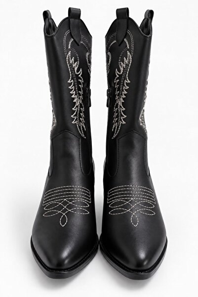 Raneel Kazançlı Alışveriş Women's Western Embroidered Heeled Leather Cowboy S...