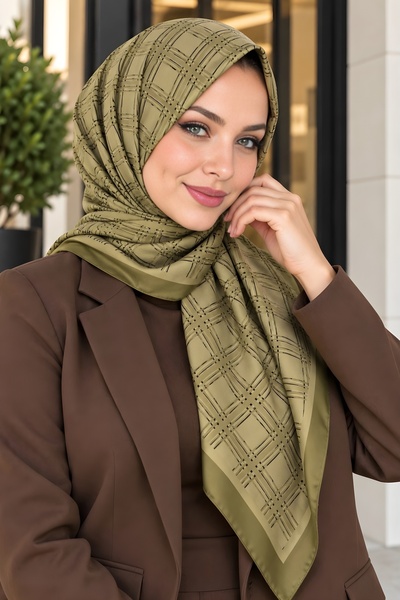İmajButik Oil Green Patterned Soft Scarf