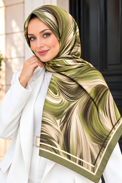 İmajButik شال ناعم منقوش باللون الأخضر المائي
