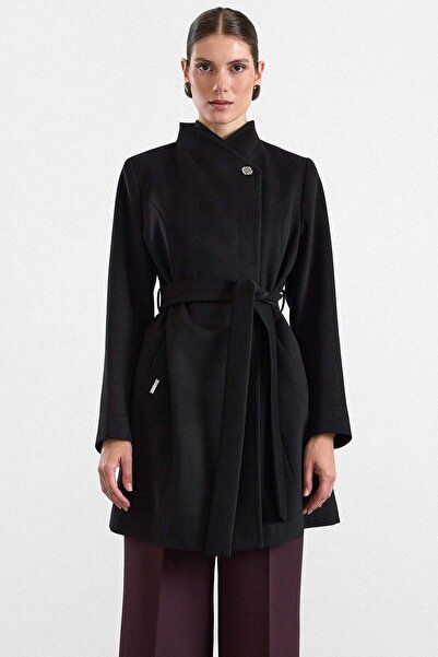 Olcay Punto Detailed Large Size Coat Black 3192