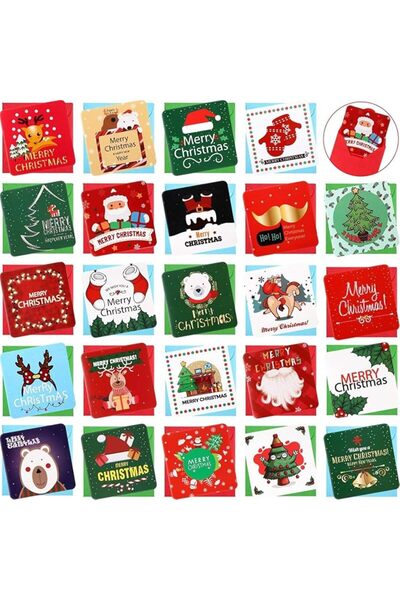 Vurtboly 24pcs Mini Christmas Greeting Cards with Envelops, 3 x 3 Inch Merry ...