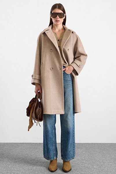 Olcay Reglan Sleeve Double-Breasted Large Size Coat Stone 3189