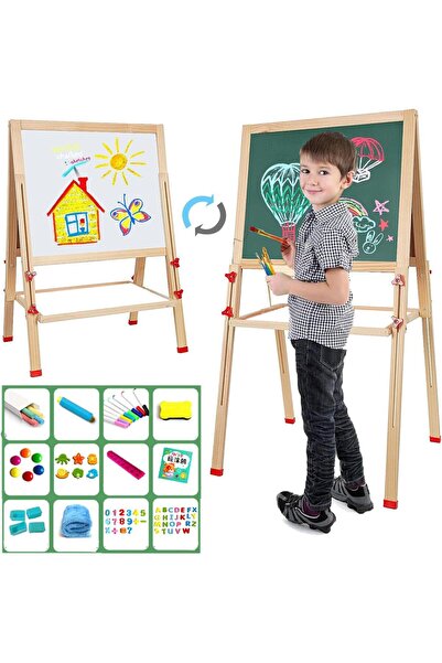 Generic لوح رسم خشبي للأطفال مع حروف وأرقام مغناطيسية إضافية، لوح رسم قابل لل...