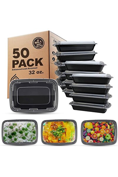 Generic [50 Pack] 1compartment food storage containers set -lunch box plastic...