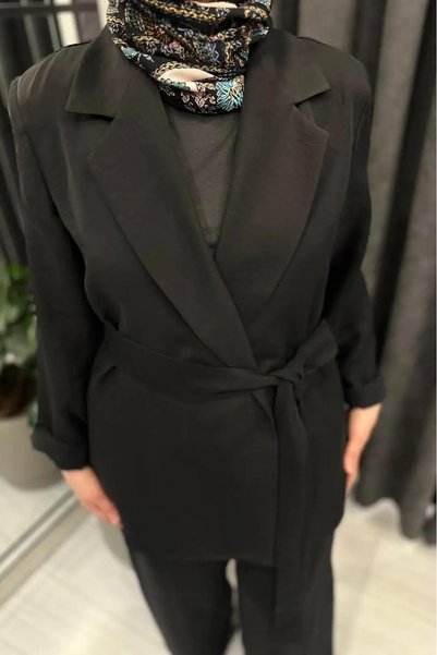 Genel Markalar Ceket Pantolon Takım Beli Bağlama Detaylı Blazer Ceket Bol Paç...