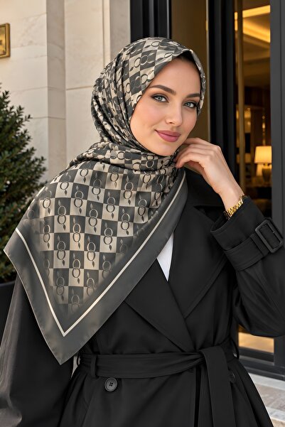 İmajButik شال ناعم منقوش باللون الكاكي الفاتح
