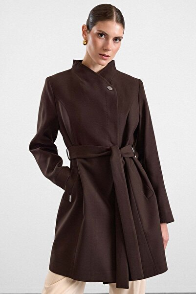 Olcay Punto Detailed Large Size Coat Brown 3192